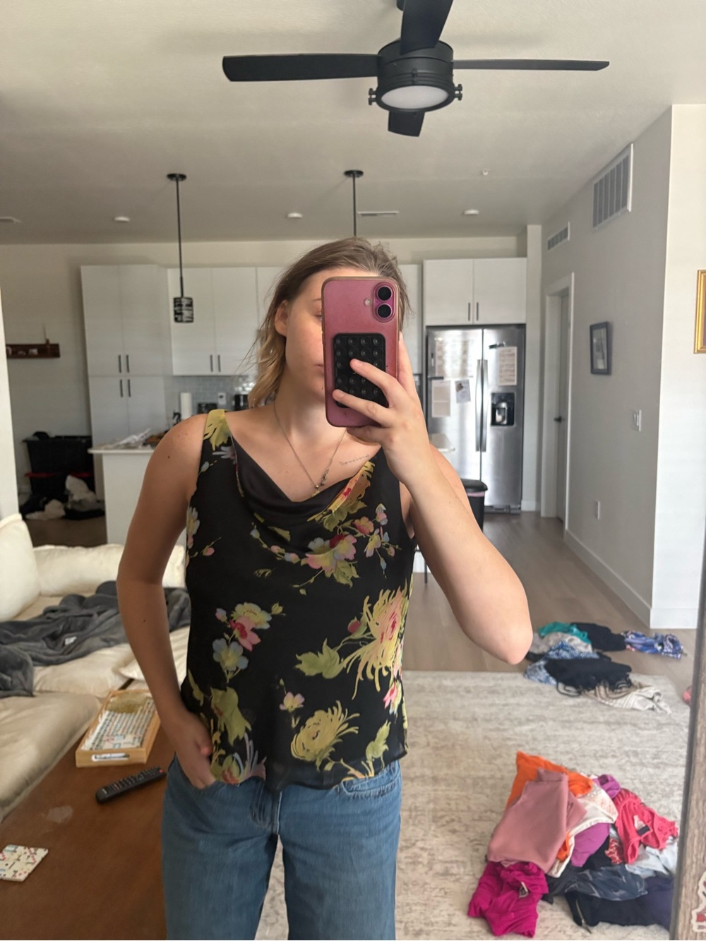 J.B.S. Black Floral Cowl Neck Sleeveless Top